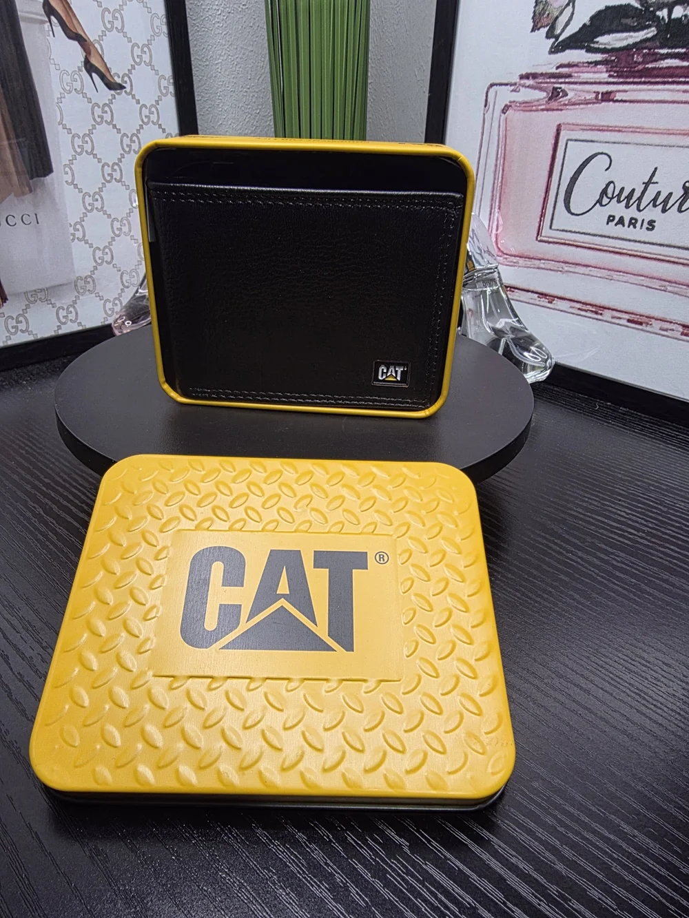 CAT Black Leather Bifold Wallet